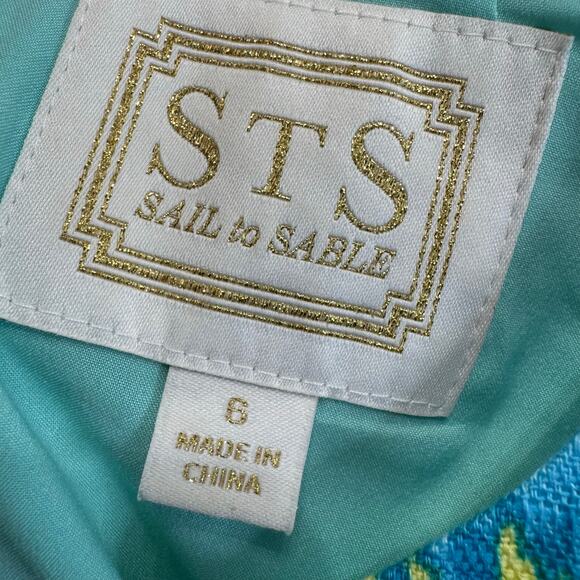 Sail to Sable Flower Basketweave Flit & Flare Mini Dress Linen Blend Blue Sz 6 - Picture 10 of 16